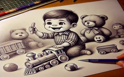 niño pequeño feliz con sus juguetes